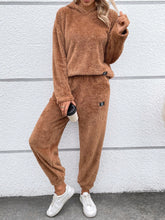 Letter Patched Drop Shoulder Teddy Hoodie & Pants